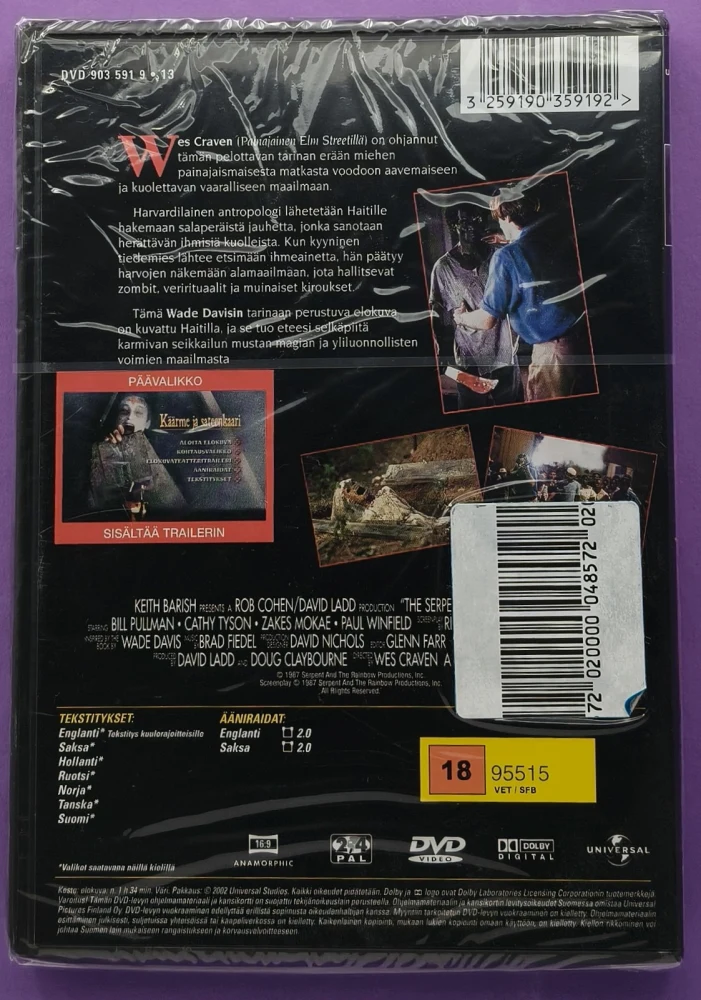 UUSI (DVD) Wes Craven: Käärme ja sateenkaari (1988)
