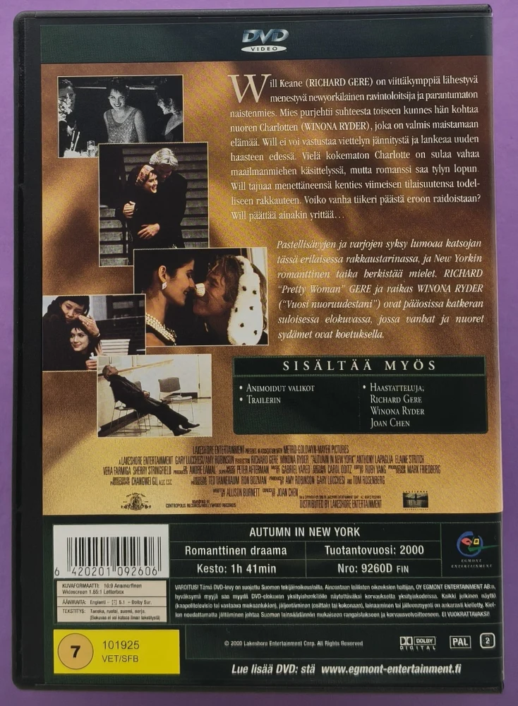 DVD) Richard Gere: Syksy New Yorkissa (2000) EGMONT