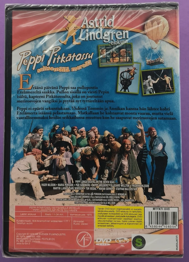 UUSI (DVD) Peppi Pitkätossu seitsemällä merellä (1970)