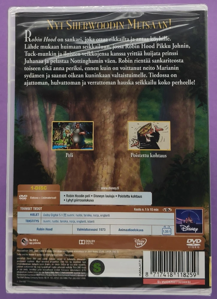 UUSI (DVD) Walt Disney Klassikko 21. Robin Hood (1973)