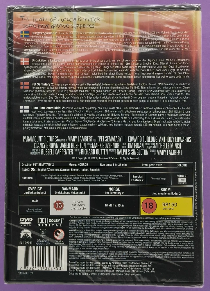 UUSI (DVD) Pet Semetary two - Uinu, uinu lemmikkini 2 (1992)