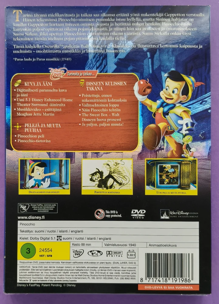 UUSI (2 DVD) Walt Disney Klassikko 2.  Pinocchio (1940)