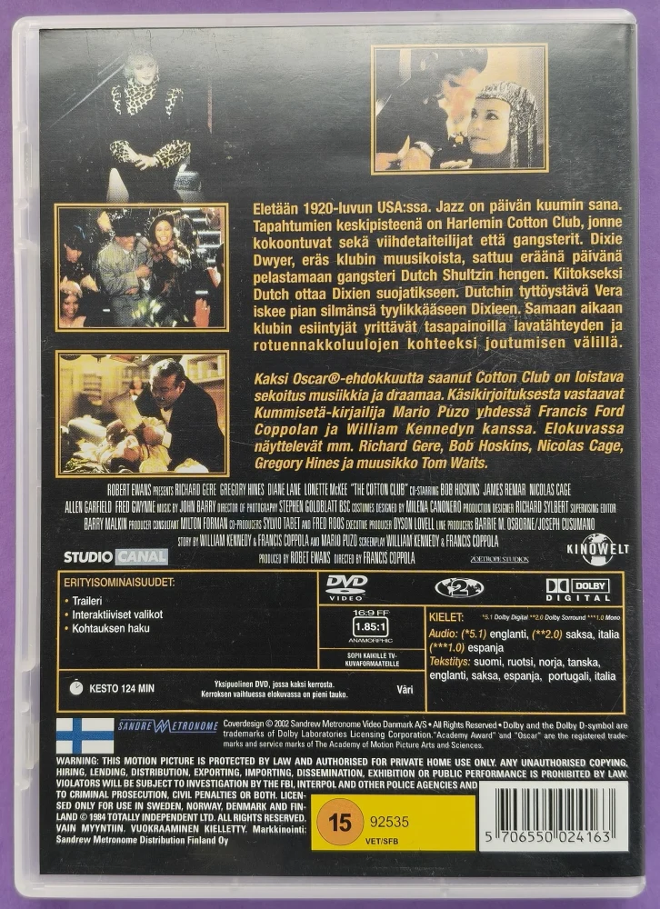 DVD) Richard Gere: Cotton Club (1984) SUOMIKANNET