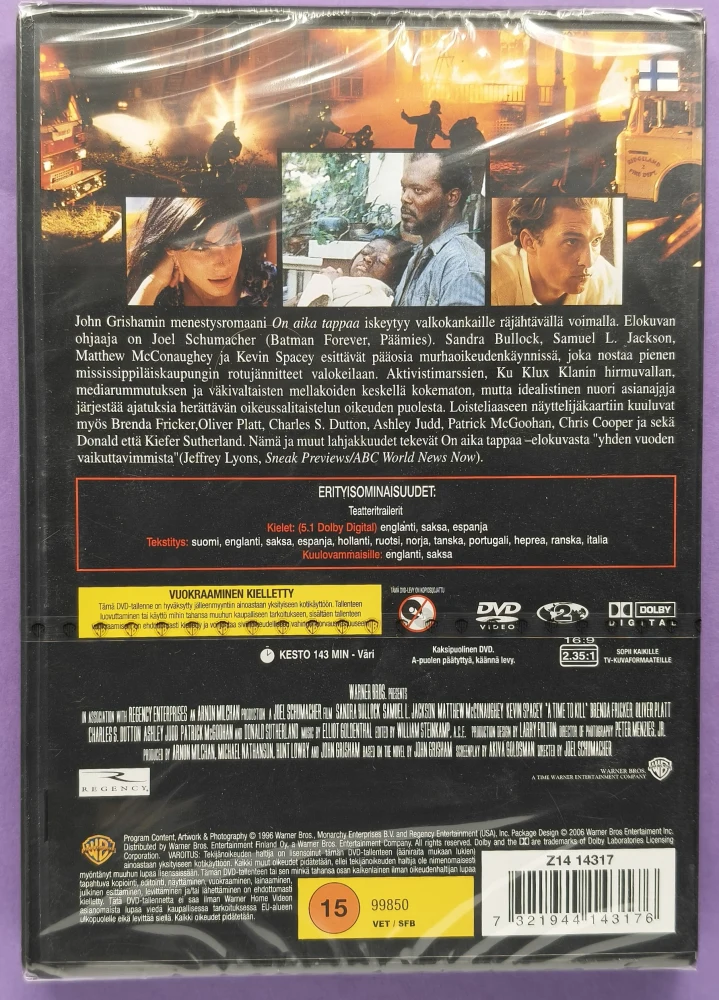 UUSI (DVD) Sandra Bullock: On Aika Tappaa  - A Time to Kill (1996)