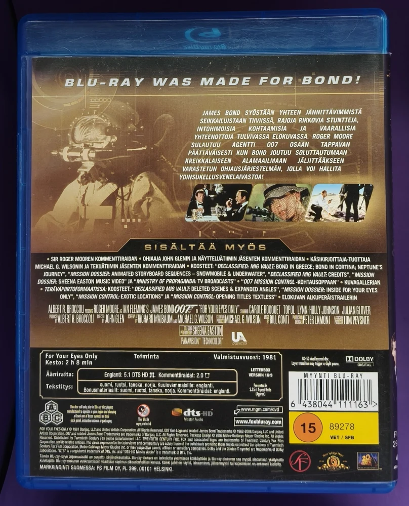 BLU-RAY) James Bond: 007 Erittäin Salainen (1981) SUOMIKANNET