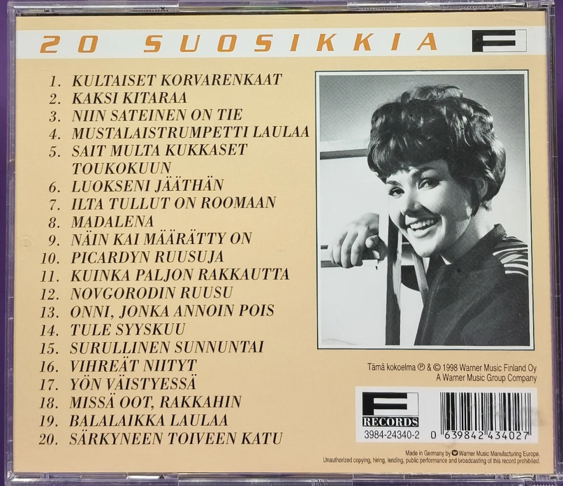 CD) 20 SUOSIKKIA - Eila Pellinen – Kultaiset Korvarenkaat (1998)