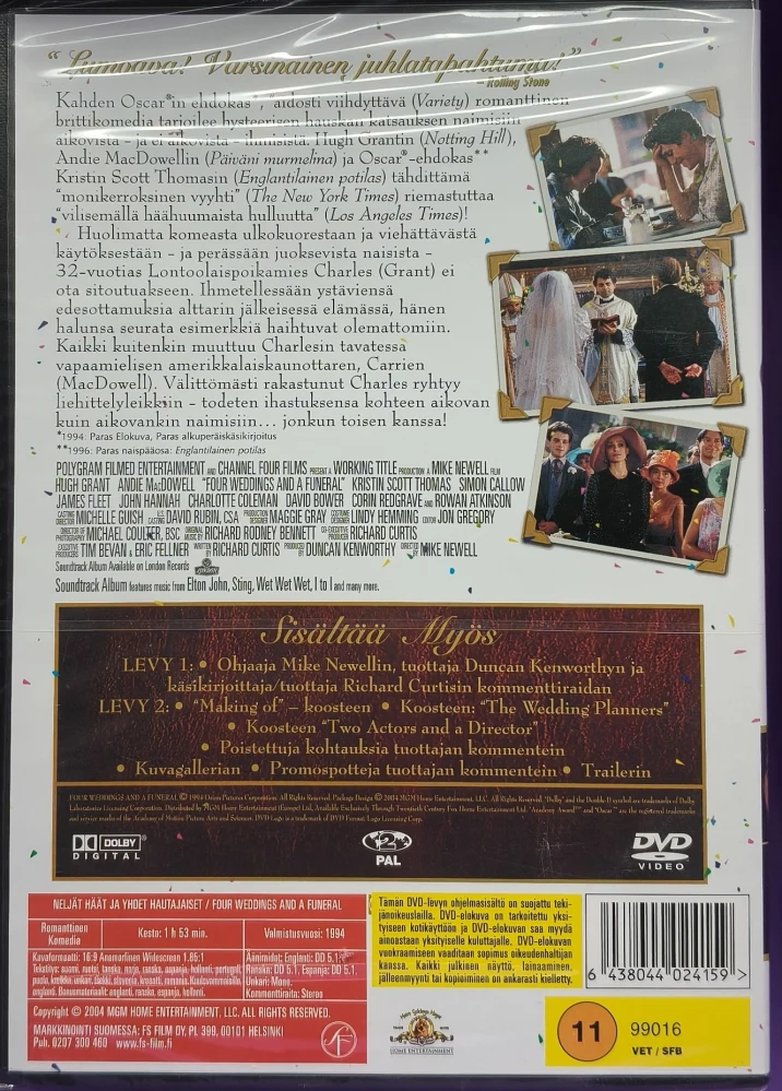 UUSI (2 DVD) Hugh Grant: Neljät häät ja yhdet hautajaiset (1994)