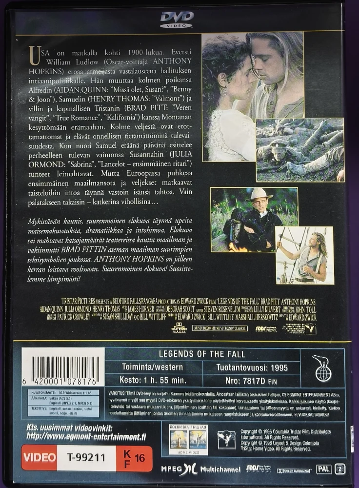 DVD) Brad Pitt: Intohimon tuulet (1994) EGMONT
