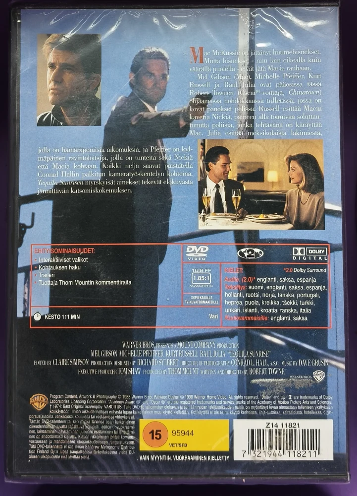 UUSI! (DVD) Mel Gibson, Kurt Russell: Tequila Sunrise – vaarallinen sekoitus (1988)