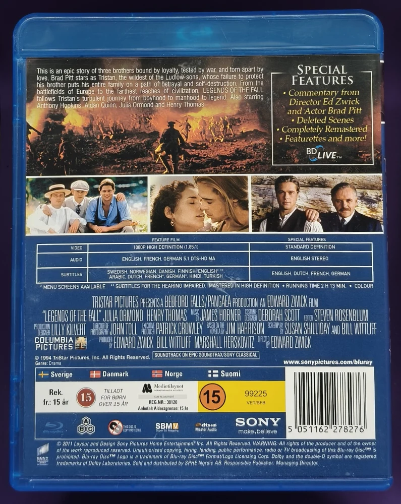 BLU-RAY) Brad Pitt: Legends Of The Fall - Intohimon Tuulet (1994)