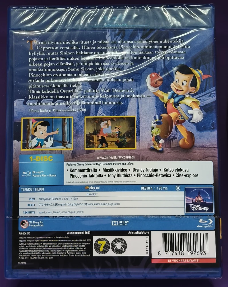 UUSI (BLU-RAY) WALT DISNEY KLASSIKKO 2. Pinocchio (1940) SUOMIKANNET