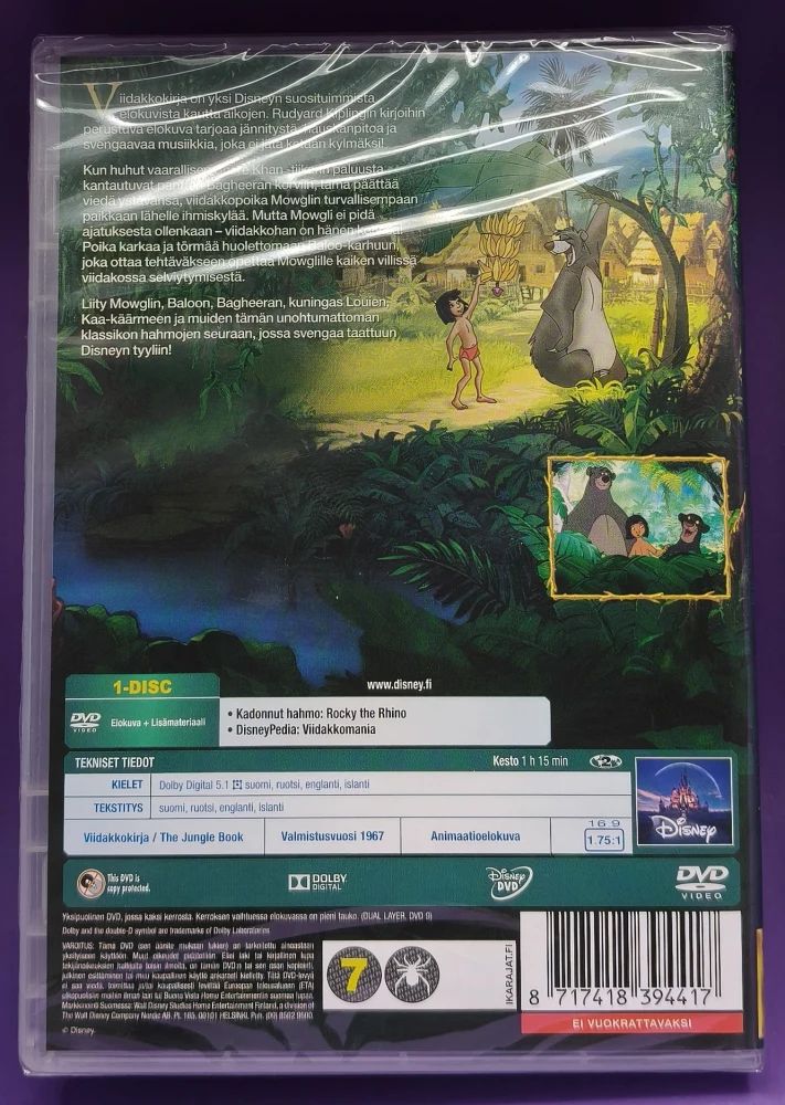 UUSI (DVD) Disney Klassikko 19. Viidakkokirja (1967) SUOMIKANNET