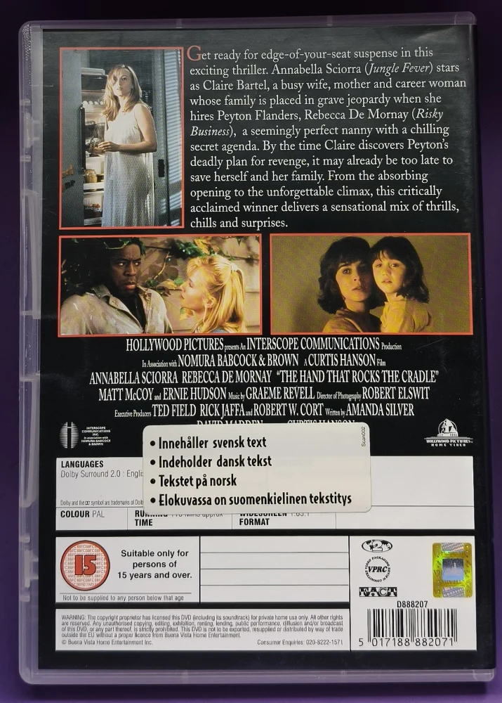 DVD) The Hand that Rocks the Cradle - Käsi joka kehtoa keinuttaa (1992) SUOMITEKSTIT