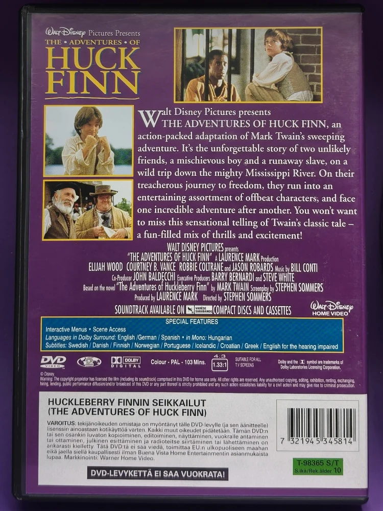 DVD) WALT DISNEY: Huckleberry Finnin seikkailut (1993)