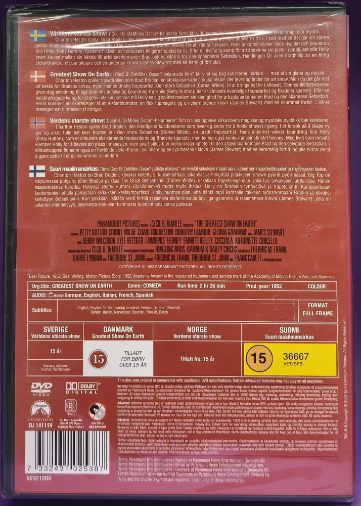 UUSI (DVD) The Greatest Show On Earth - Suuri maailmansirkus (1952)