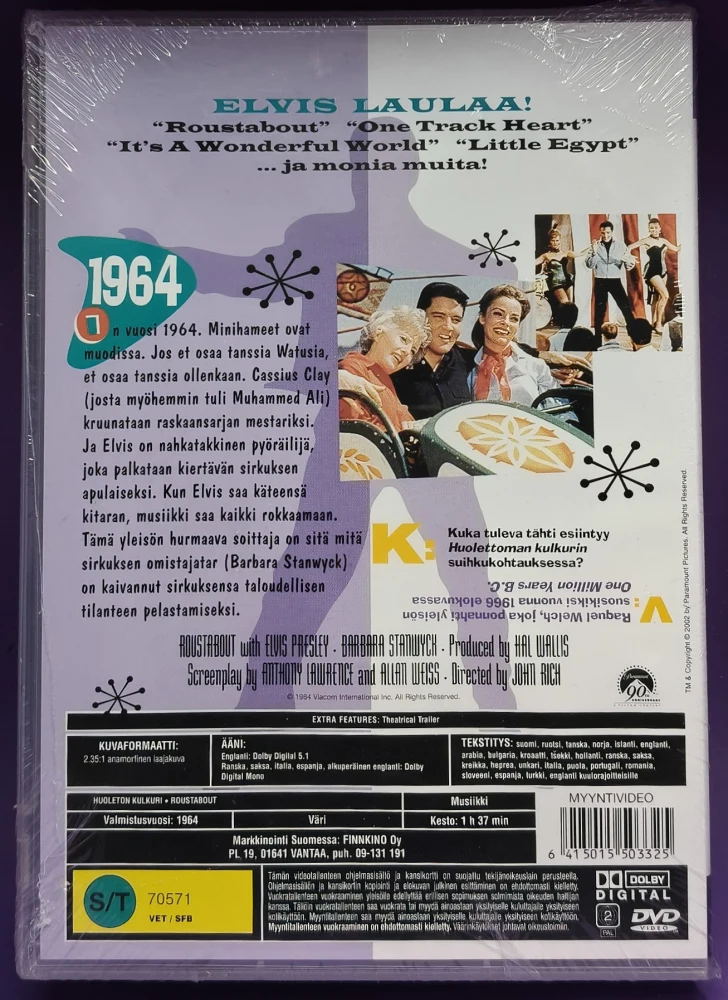 UUSI DVD) Elvis Presley - Huoleton Kulkuri - Roustabout (1964)