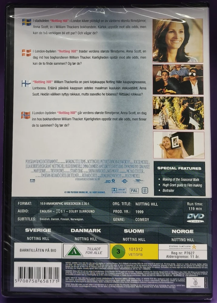 UUSI (DVD) Julia Roberts, Hugh Grant: Notting Hill (1999)