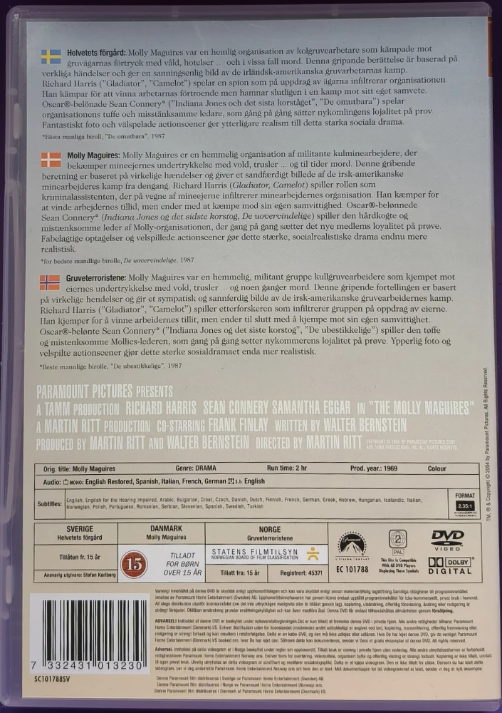 DVD)  Sean Connery: The Molly Maguires - Helvetin esikartano (1969)