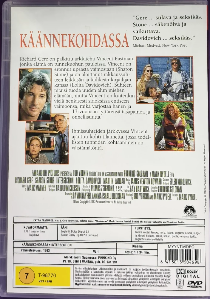 DVD) Käännekohdassa (1993) Richard Gere, Sharon Stone