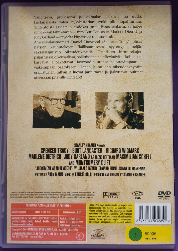 DVD) Burt Lancaster: Nurnbergin tuomio (1961) SUOMIKANNET