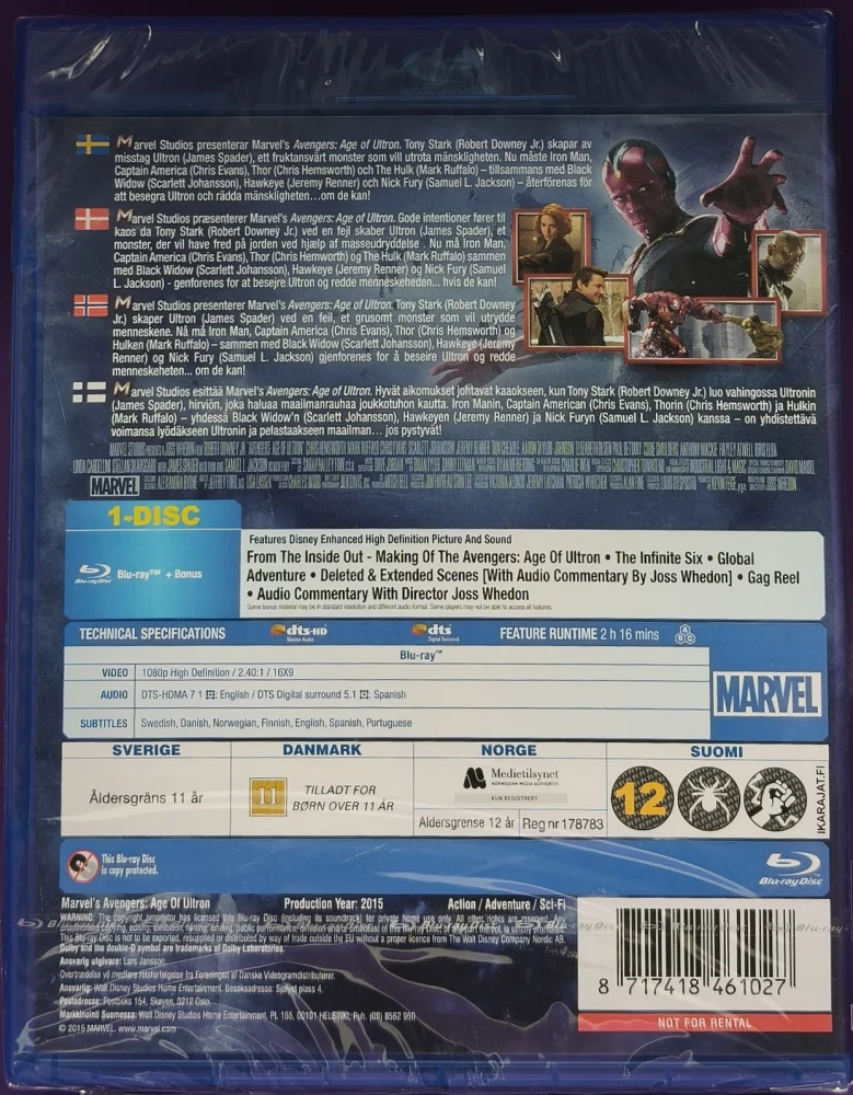 UUSI (BLU-RAY) MARVEL: Avengers: Age of Ultron (2015)
