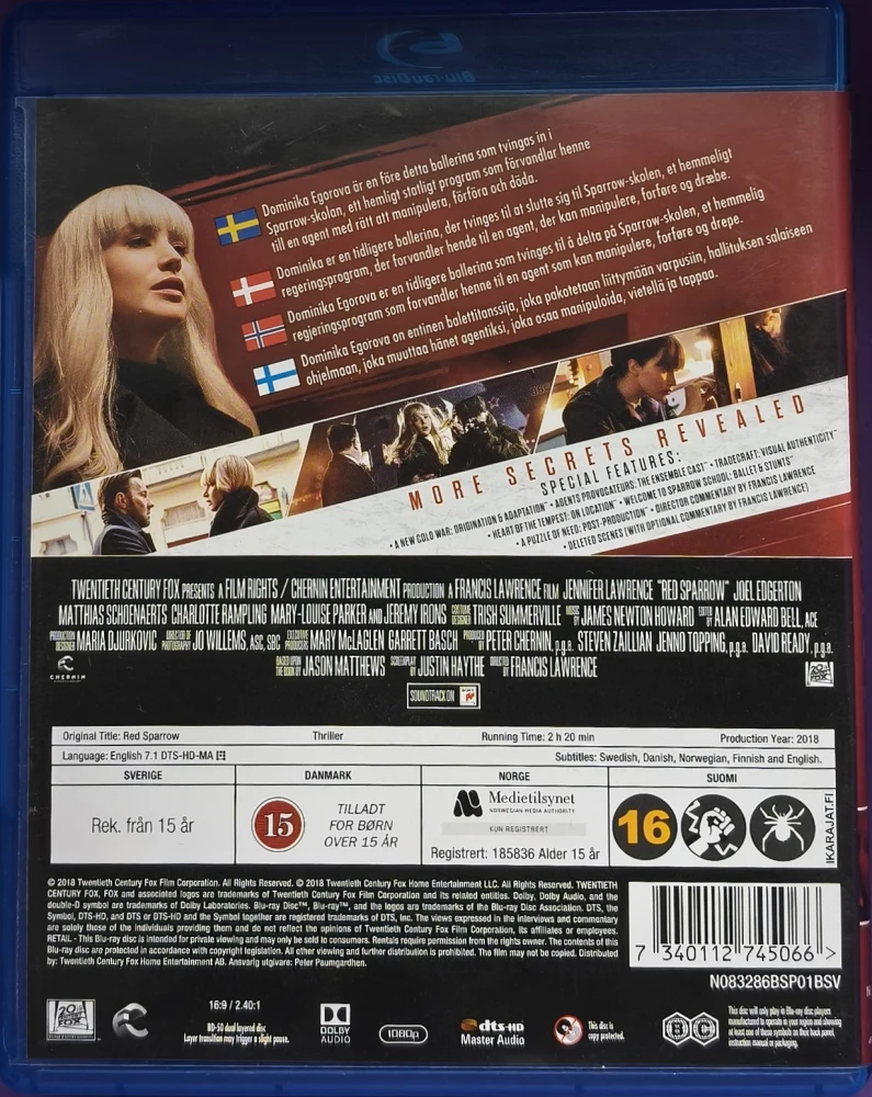 BLU-RAY) Jennifer Lawrence: Red Sparrow (2018)