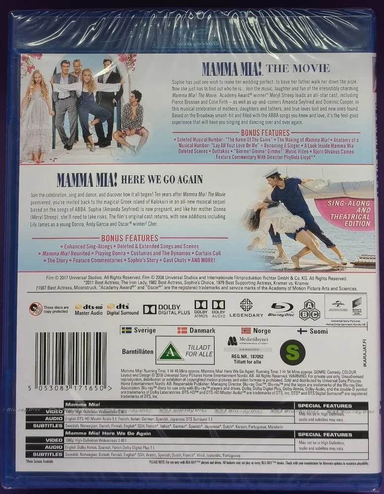 UUSI (2 BLU-RAY) Mamma Mia! (2008) 1+2 (2018)