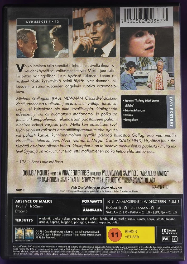 DVD) Paul Newman: Ei rikosmielessä (1981) SUOMIKANNET