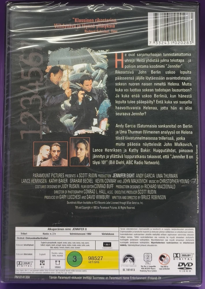 UUSI (DVD) Andy Garcia, Uma Thurman: Jennifer 8 (1992) SUOMIKANNET
