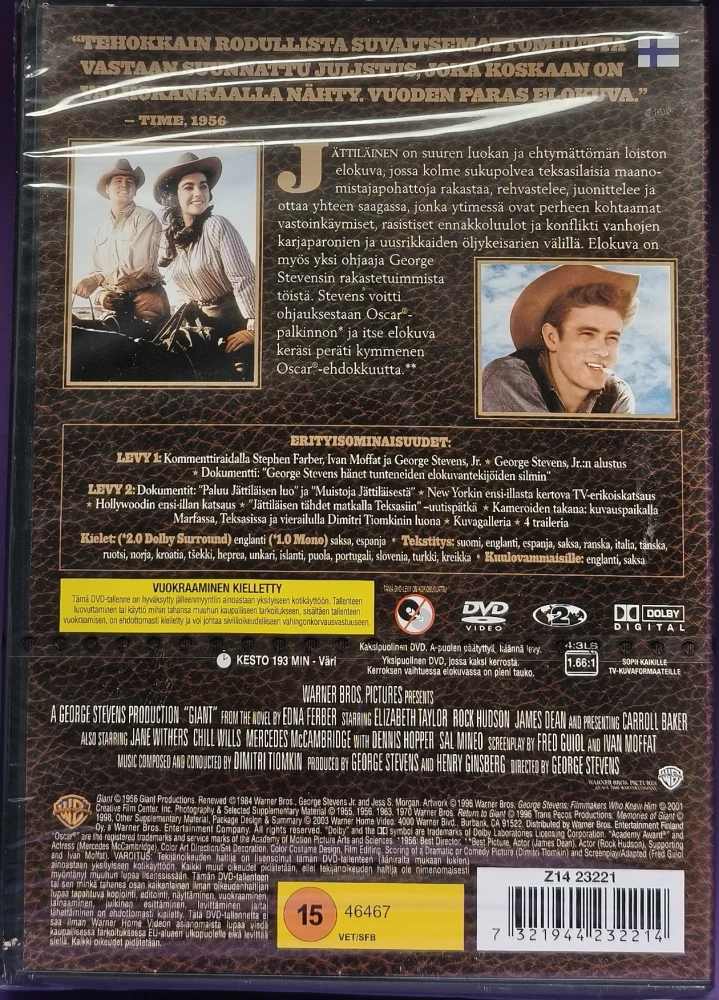 UUSI (2 DVD) James Dean: Jättiläinen - Giant (1956) SUOMIKANNET