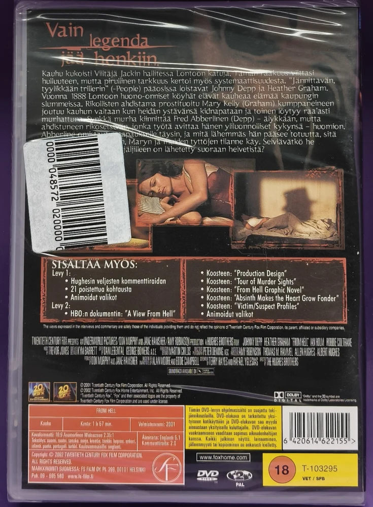 UUSI (2 DVD) From Hell (2001) Johnny Depp