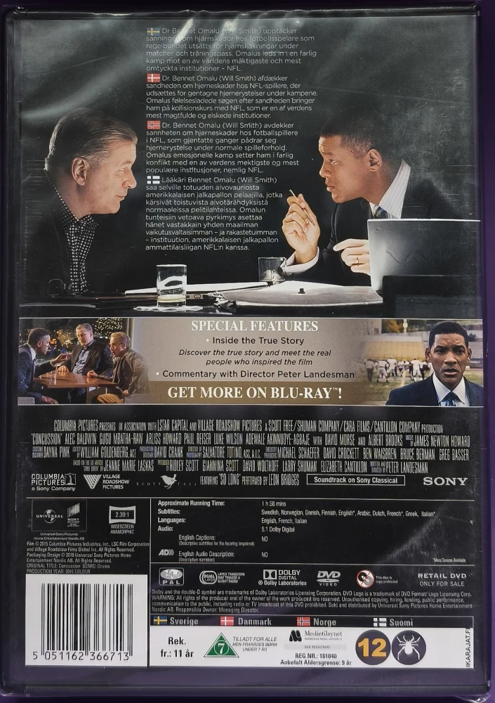 UUSI (DVD) Will Smith, Alec Baldwin: Concussion (2015)