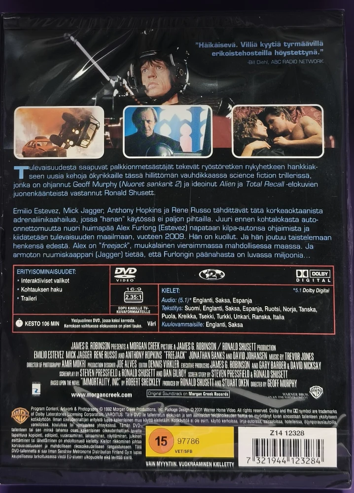 UUSI (DVD) Freejack (1992) Emilio Estevez, Mick Jagger