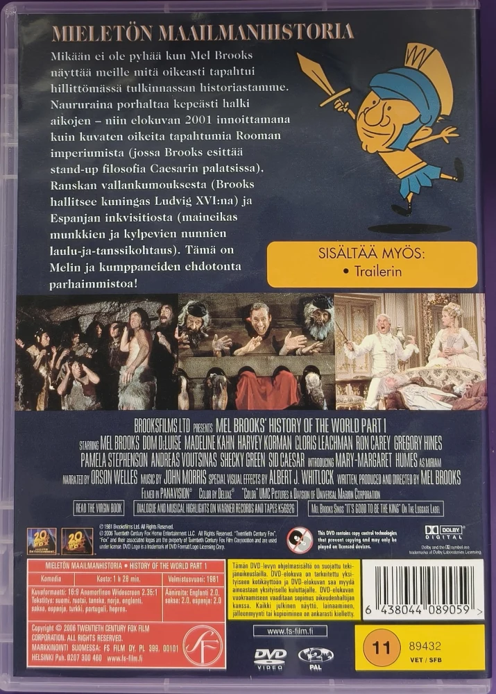 DVD) Mel Brooks: Mieletön maailmanhistoria (1981) SUOMIKANNET