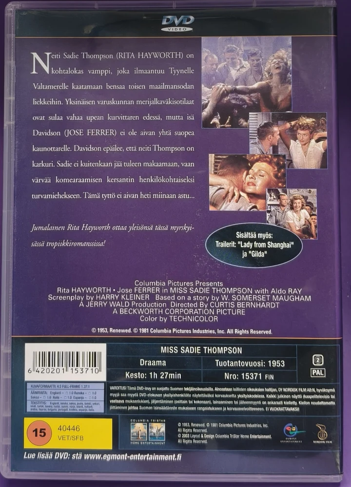 DVD)  Rita Hayworth: Sade - Miss Sadie Thompson (1953) SUOMIKANNET