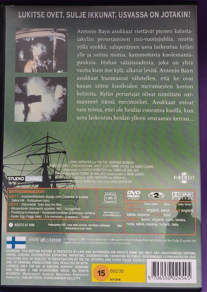 2 DVD) John Carpenter: Usva - The Fog (1980) SUOMIKANNET