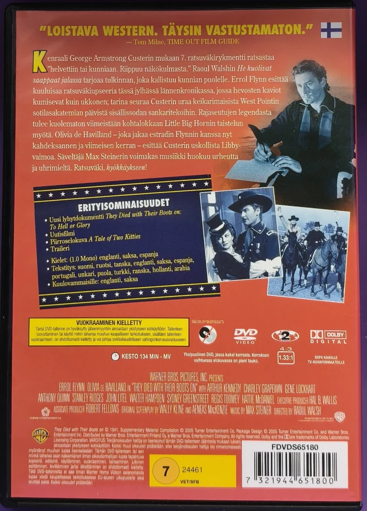 DVD) Errol Flynn: He kuolivat saappaat jalassa (1941) SUOMIKANNET