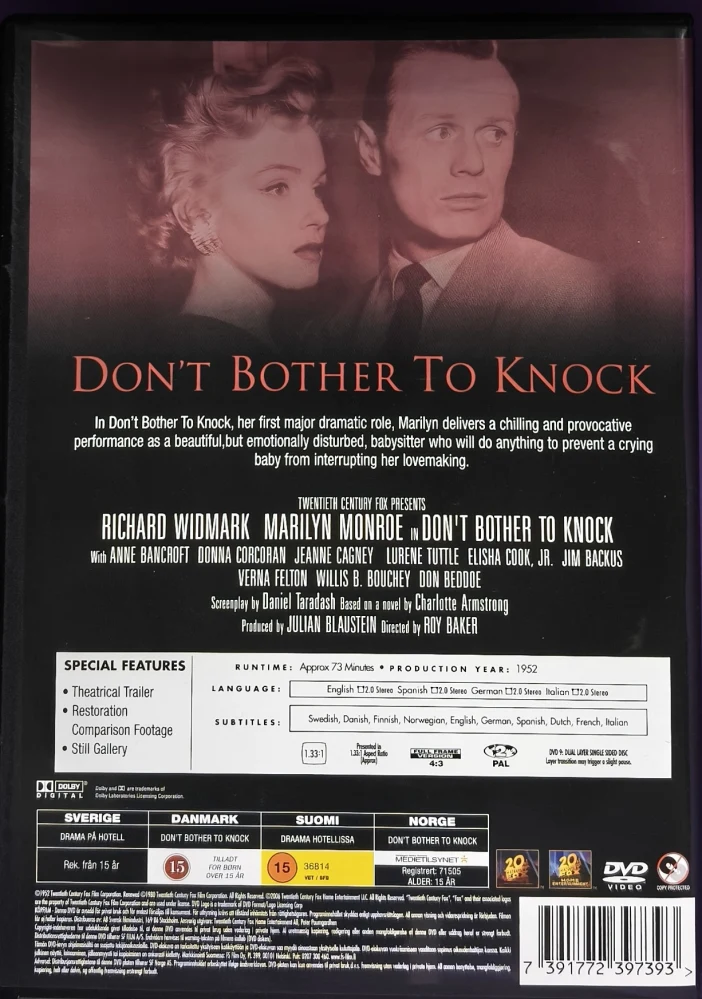 DVD) Marilyn Monroe:  Don't Bother to Knock - Draama hotellissa (1952)