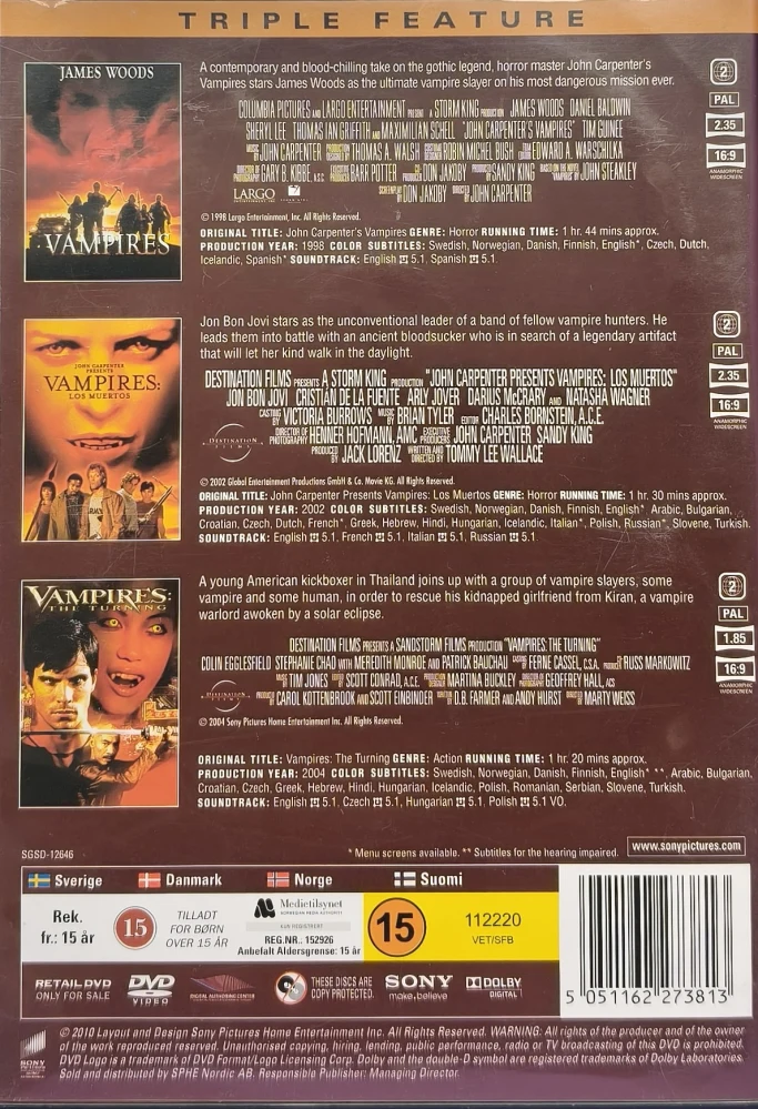 3 DVD) John Carpenterin VAMPYYRIT - Vampires - trilogia