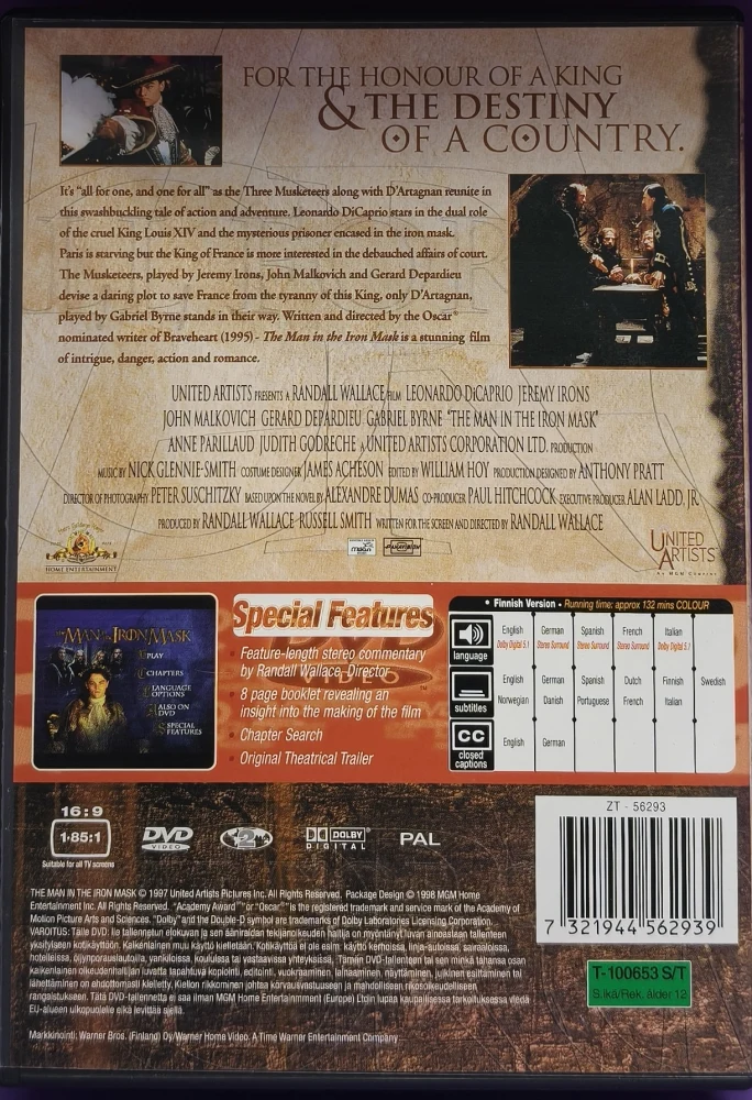 DVD) The Man in the Iron Mask - Rautanaamio (1997) SUOMITEKSTIT