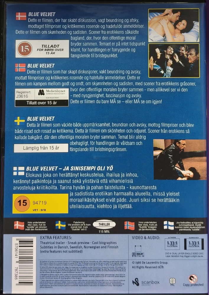 DVD) David Lynch: Blue Velvet - ja sinisempi oli yö (1986)