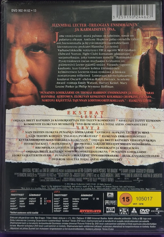 UUSI (2 DVD) Anthony Hopkins: Punainen Lohikäärme (2002) SUOMIKANNET