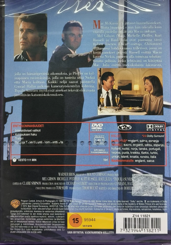 UUSI (DVD) Mel Gibson, Kurt Russell: Tequila Sunrise – vaarallinen sekoitus (1988)