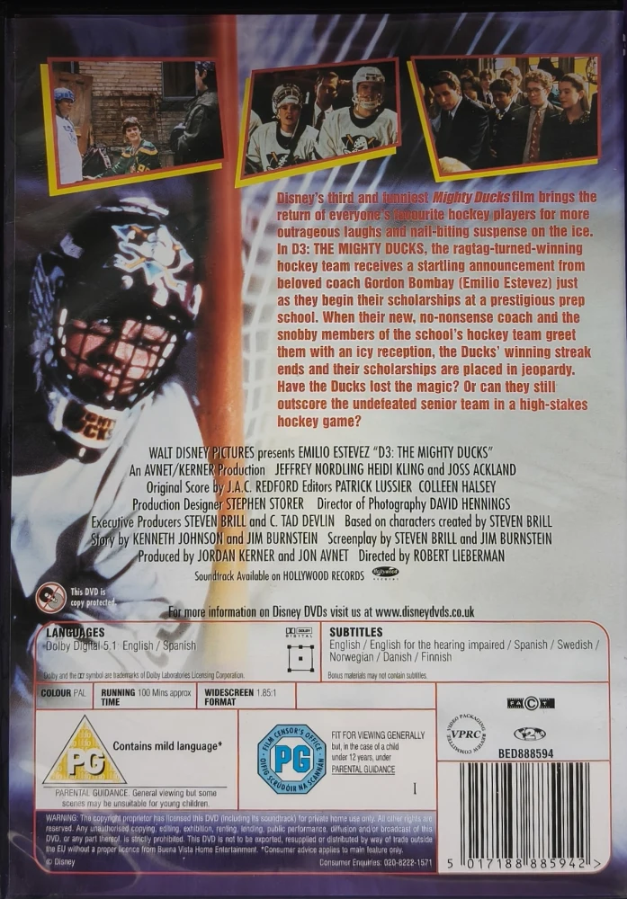 DVD) D3: The Mighty Ducks - ratkaiseva ottelu (1996) SUOMITEKSTIT
