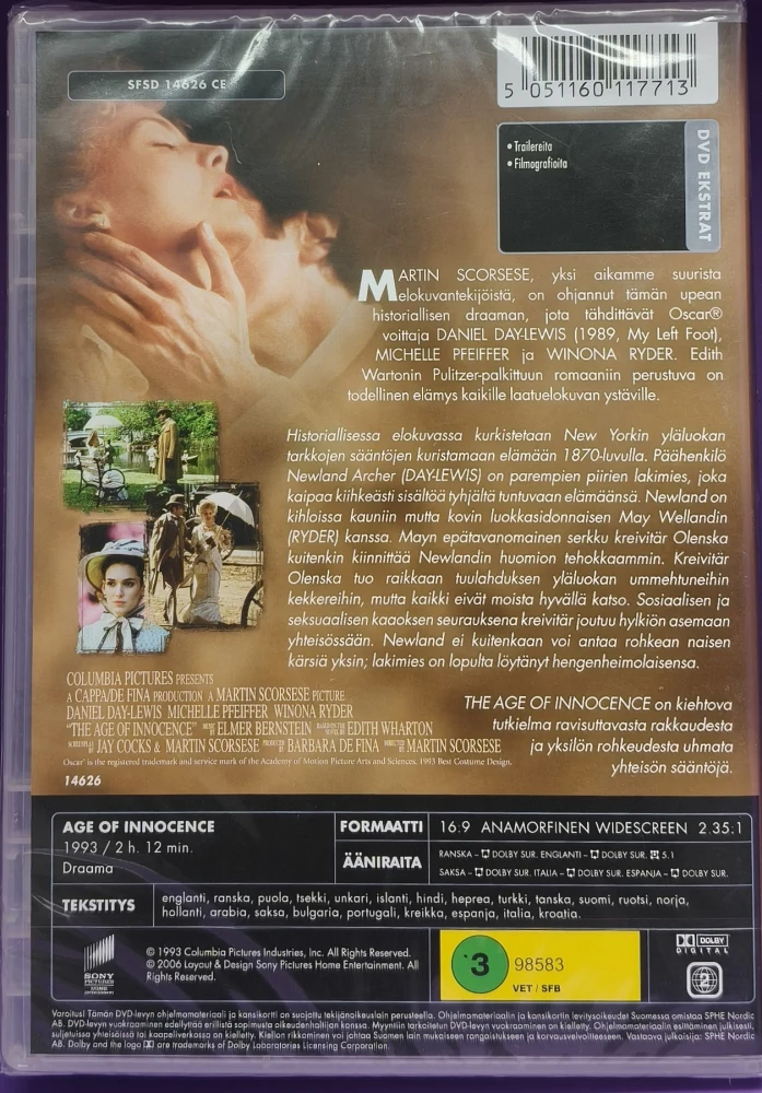 UUSI (DVD) Age of Innocence - Viattomuuden aika (1993)