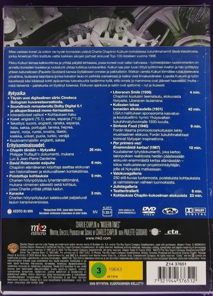 UUSI (2 DVD) Charles Chaplin: Nykyaika (1936