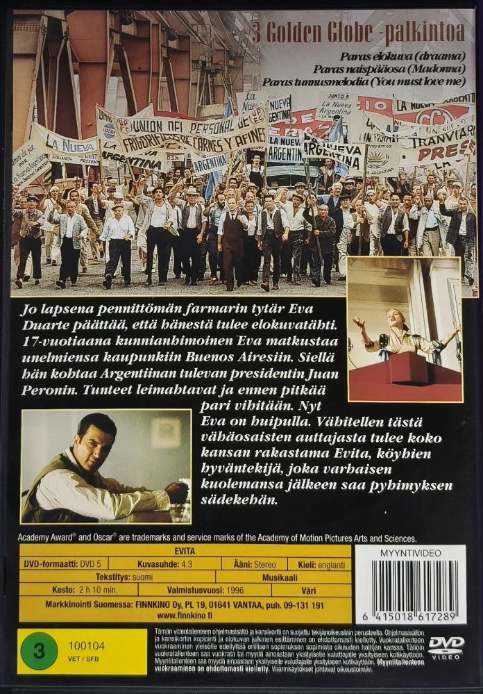 DVD) Madonna, Antonio Banderas: Evita (1996) SUOMIKANNET