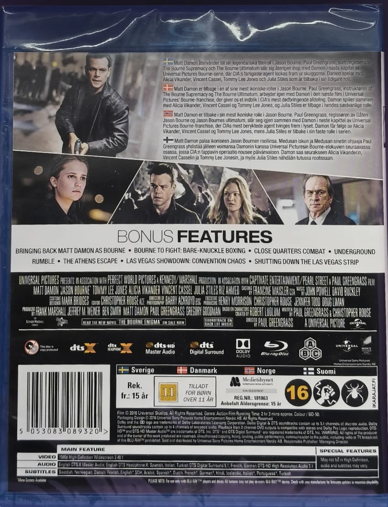 UUSI (BLU-RAY) Matt Damon: Jason Bourne (2016)