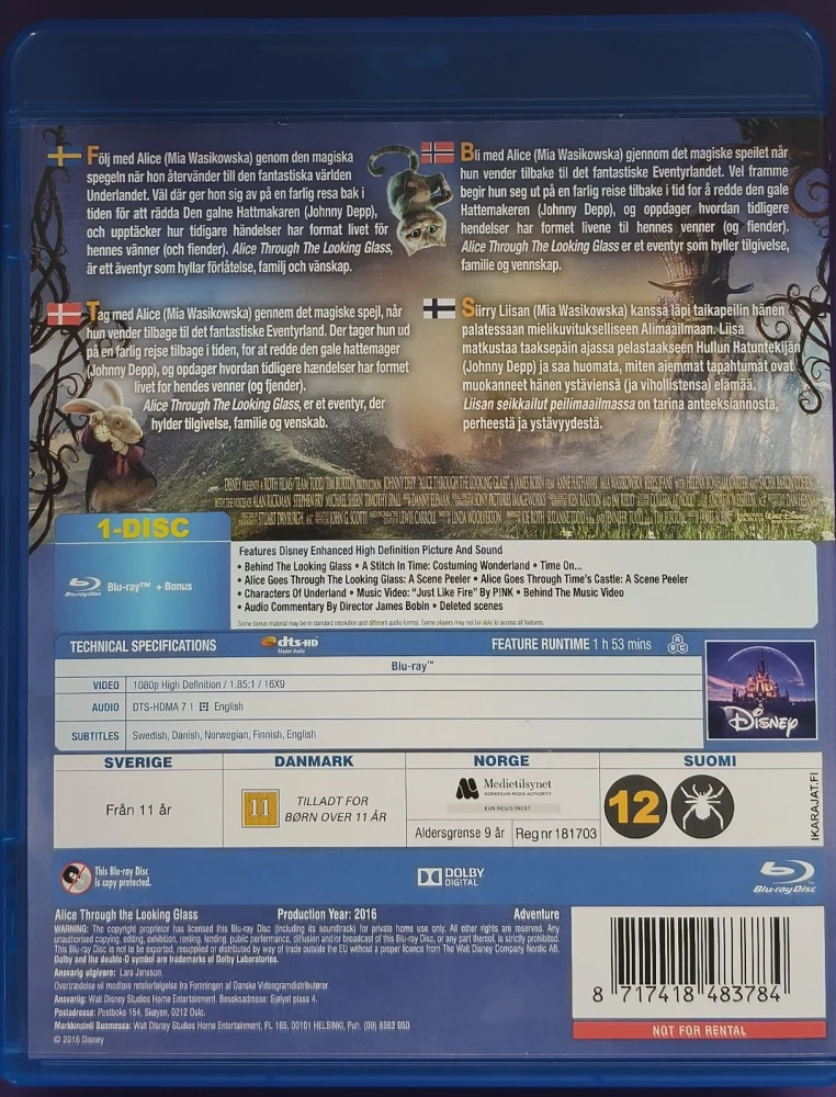 BLU-RAY) Alice Through The Looking Glass (2016)