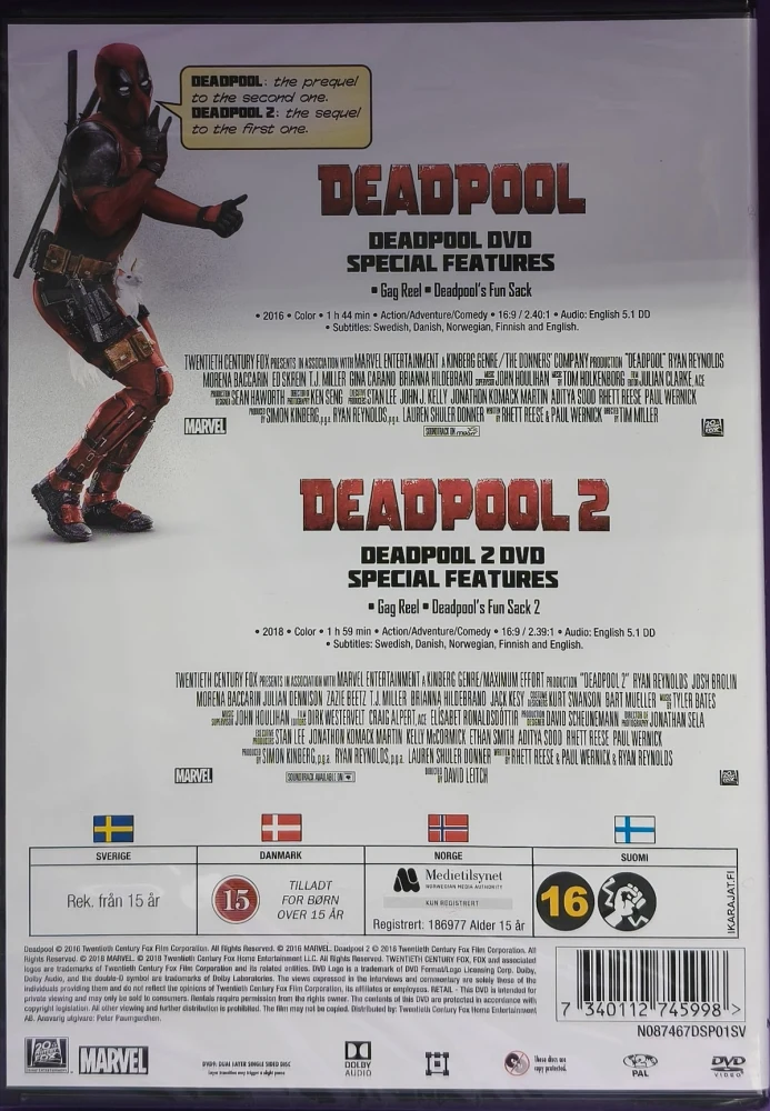UUSI (DVD) Deadpool 1 JA & 2 (2018) (2016)